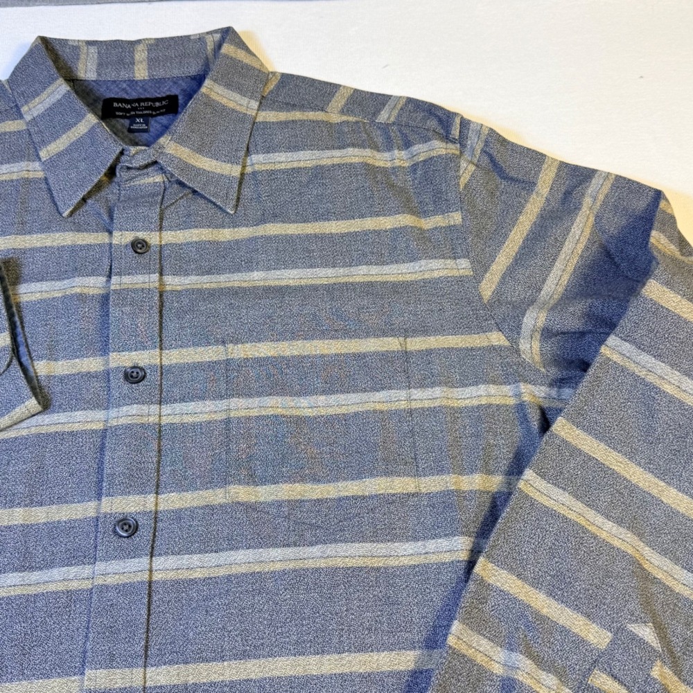 Banana Republic Shirt XL Gray Tan Striped Soft Wash Tailored Slim Fit Cotton